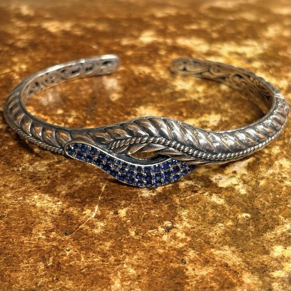 Robert Manse Bracelet Sterling Silver & Sapphire Hinged Cuff Signed